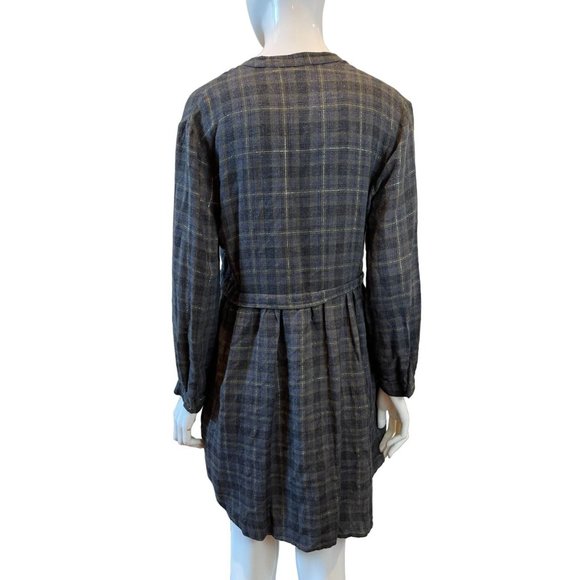 Zara Woman Checked Metallic Thread Dress Flowing Long Sleeve Green Size X Small - Picture 2 of 7